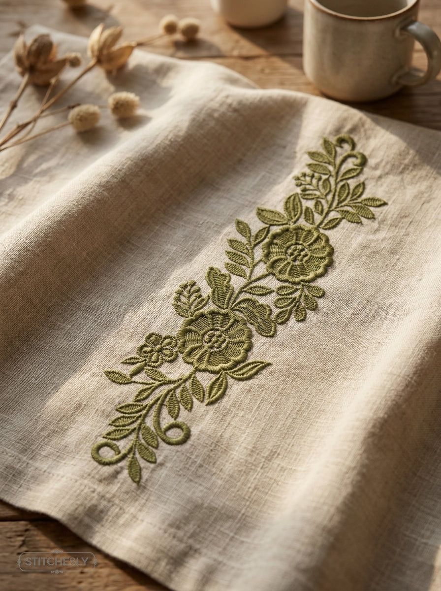 Detail view of Five Floral Borders Bundle machine embroidery design