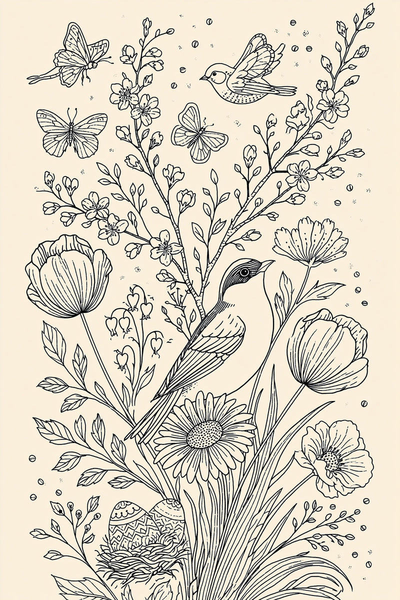 Original spring blossom birds two egg nest design plate from Easter & Spring Embroidery Edition 1, a digital PDF embroidery design book.