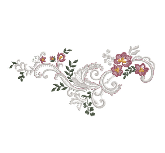 Floral Border Embroidery Design – Elegant Rose Leaf Pattern for Table Linens – 26x13cm | Digital Download – PES DST VP3 HUS – Stitchesly G32017