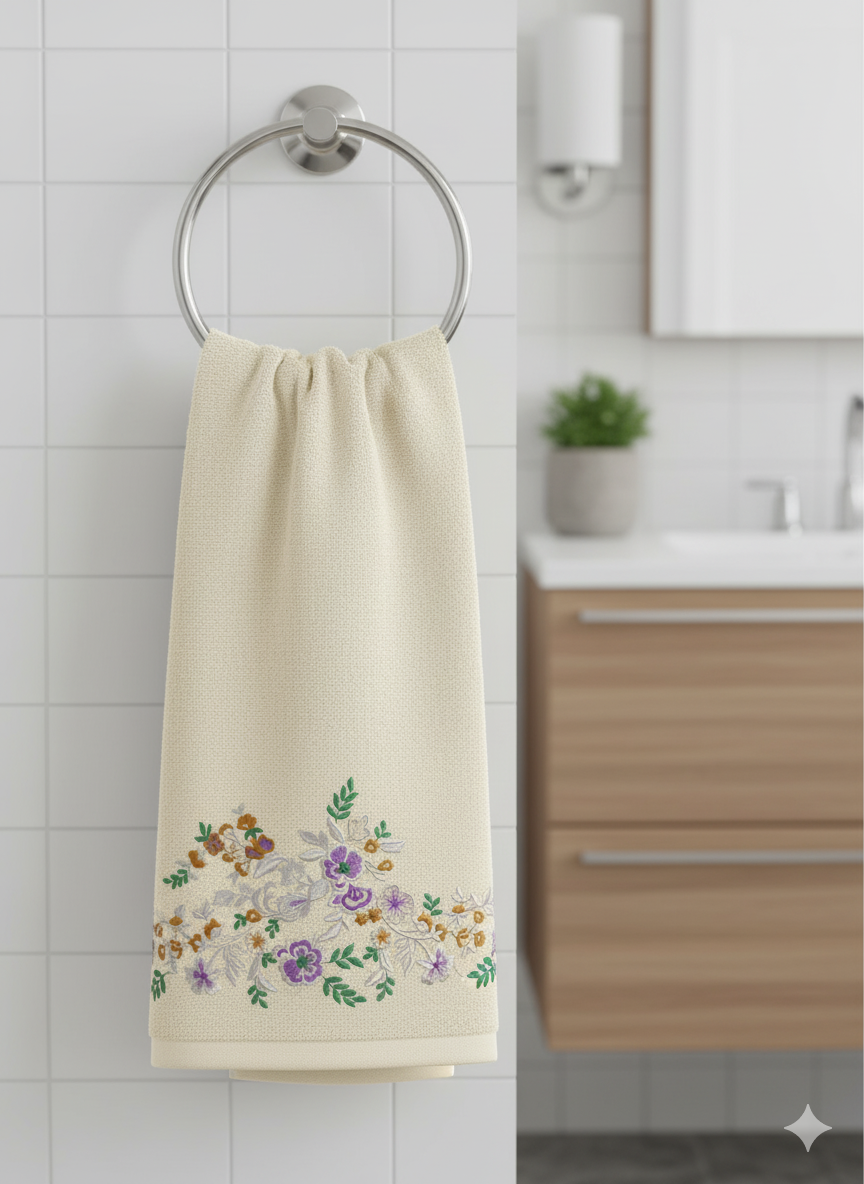 Floral Border Embroidery Design – Elegant Rose Leaf Pattern for Table Linens – 28x16cm | Digital Download – PES DST VP3 HUS – Stitchesly G32018