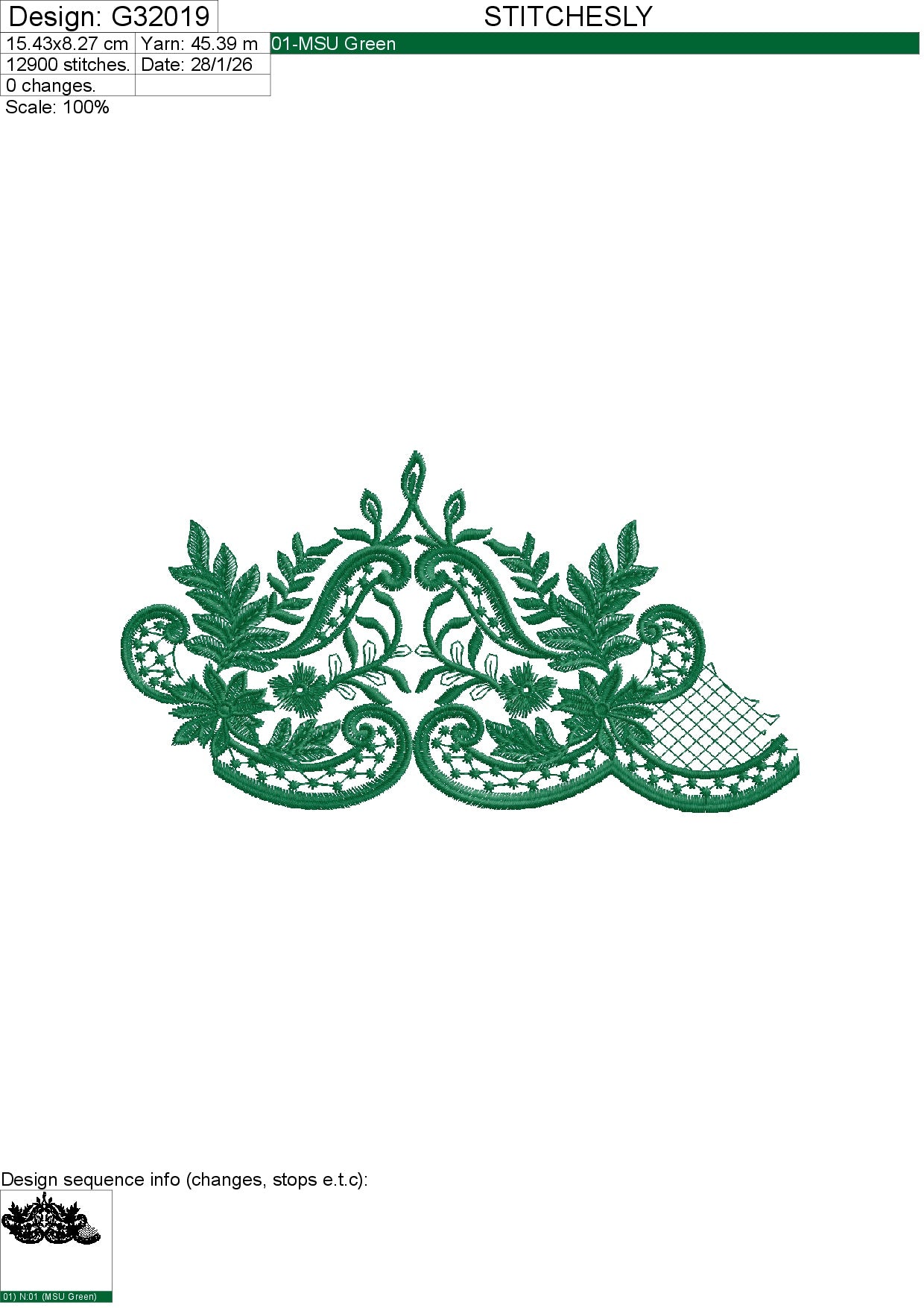 Floral Border Embroidery Design – Elegant Rose Leaf Pattern for Table Linens – 14x8cm | Digital Download – PES DST VP3 HUS – Stitchesly G32019