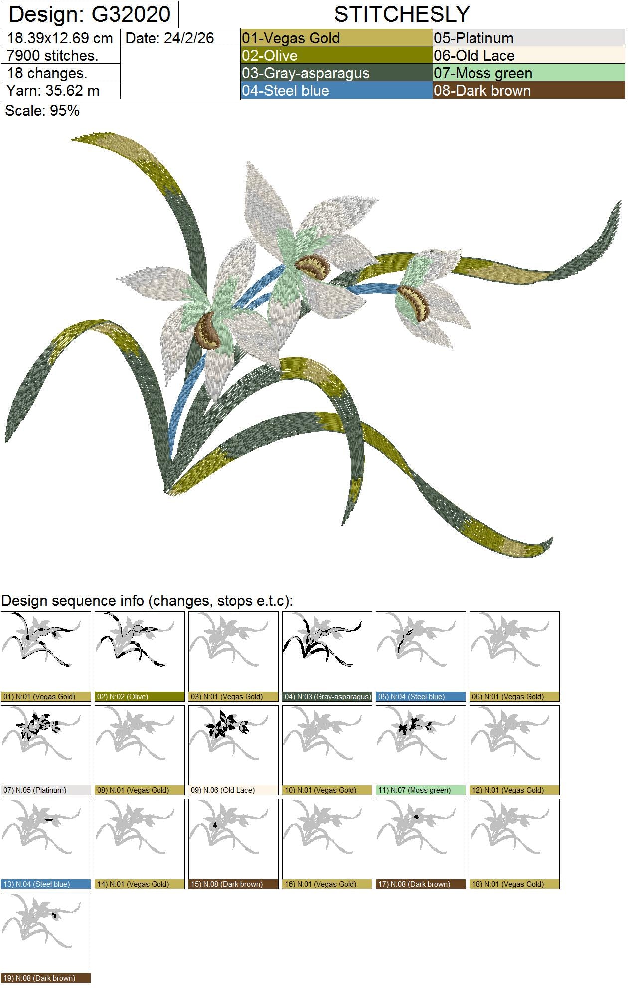 Detailed Orchid Flower Embroidery Pattern, 18x12 cm Floral Design for Tablecloths and Textiles, Botanical Needlework Art, DIY Embroidery Kit