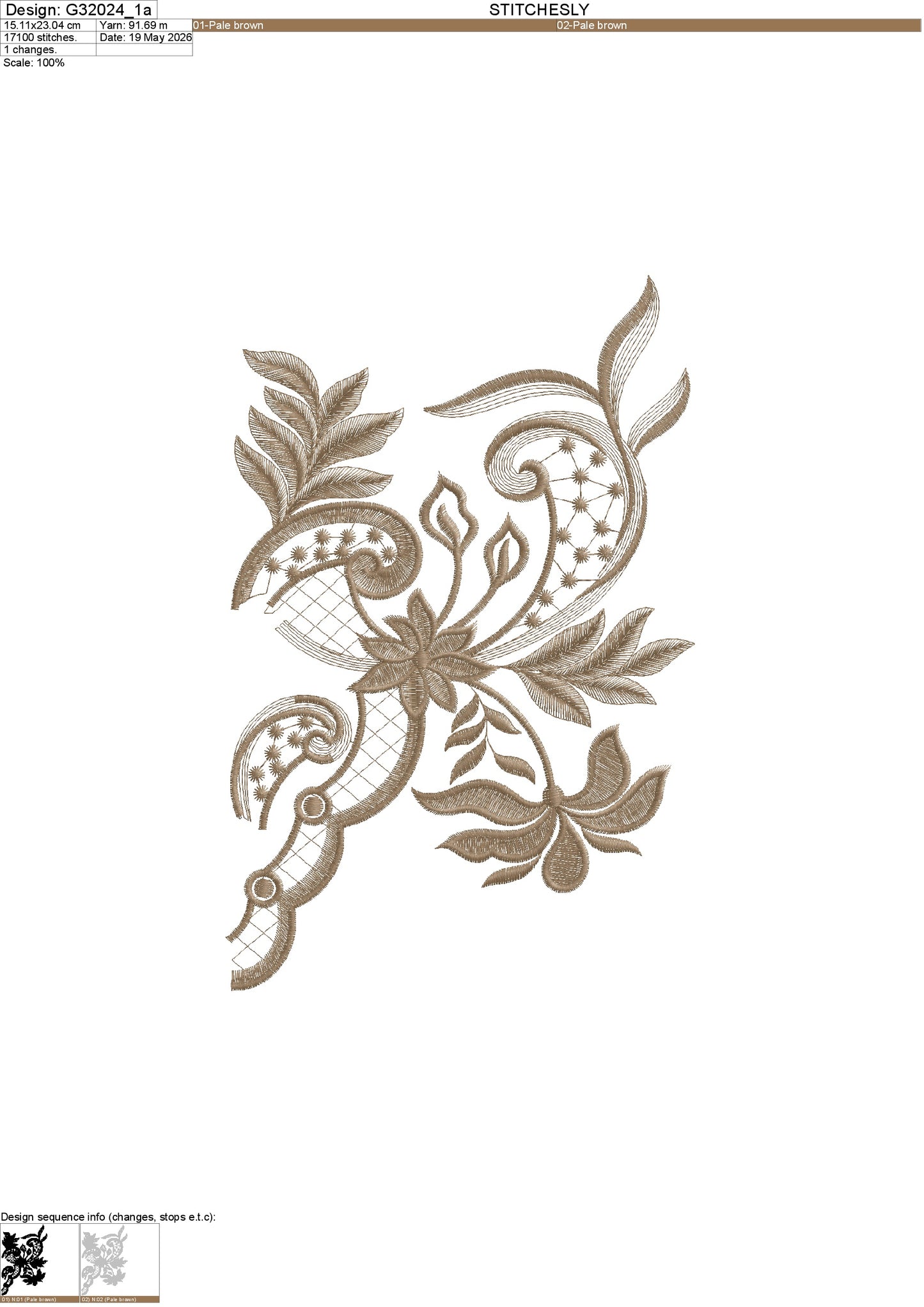 Premium Lace Floral Embroidery Design G32024 | 5 pieces | Manually Punched | All Formats (DST, PES, JEF) | Stitchesly