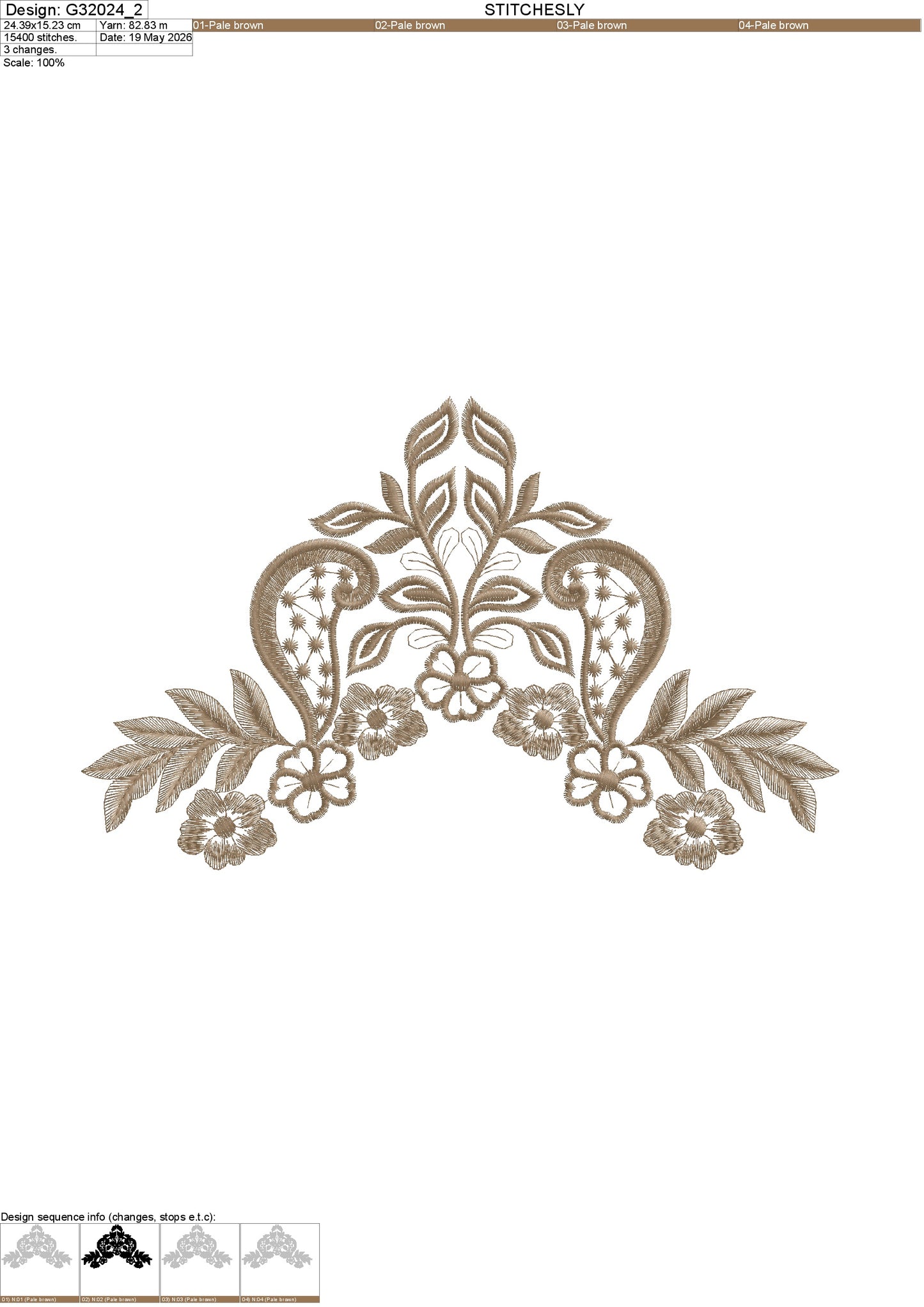 Premium Lace Floral Embroidery Design G32024 | 5 pieces | Manually Punched | All Formats (DST, PES, JEF) | Stitchesly