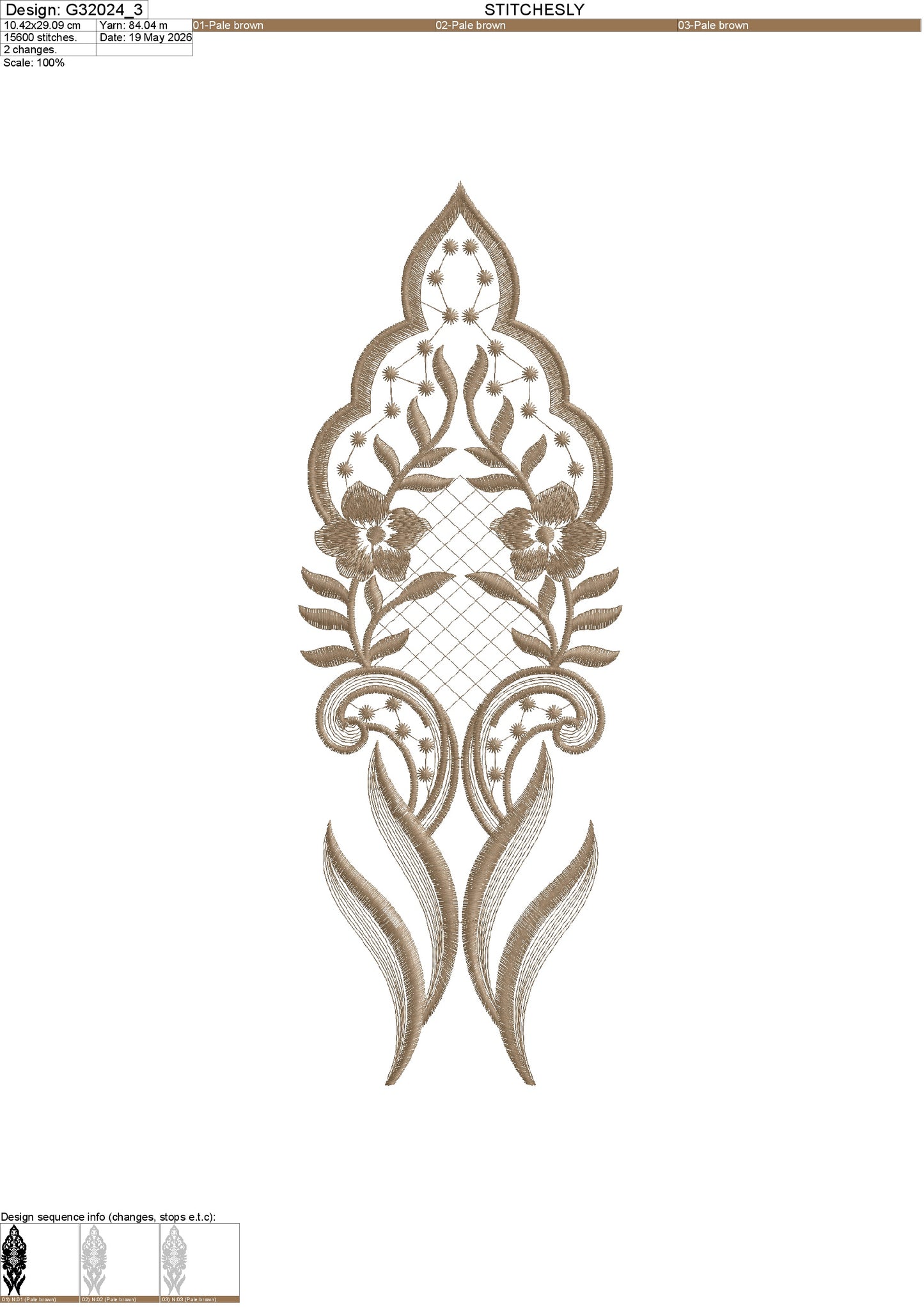 Premium Lace Floral Embroidery Design G32024 | 5 pieces | Manually Punched | All Formats (DST, PES, JEF) | Stitchesly