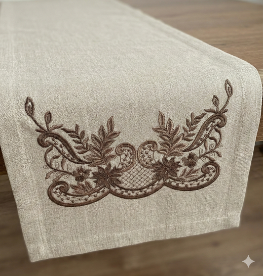 Floral Border Embroidery Design – Elegant Rose Leaf Pattern for Table Linens – 14x8cm | Digital Download – PES DST VP3 HUS – Stitchesly G32019