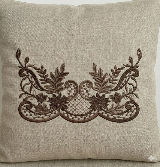 Floral Border Embroidery Design – Elegant Rose Leaf Pattern for Table Linens – 14x8cm | Digital Download – PES DST VP3 HUS – Stitchesly G32019