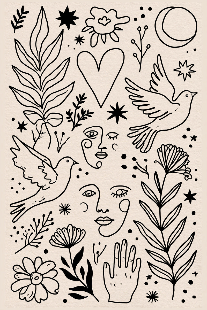 Abstract Leaves Hearts Birds And from Line Art Embroidery Book 4, a digital embroidery design reference for machine embroidery designs, embroidery patterns and embroidery design reference.