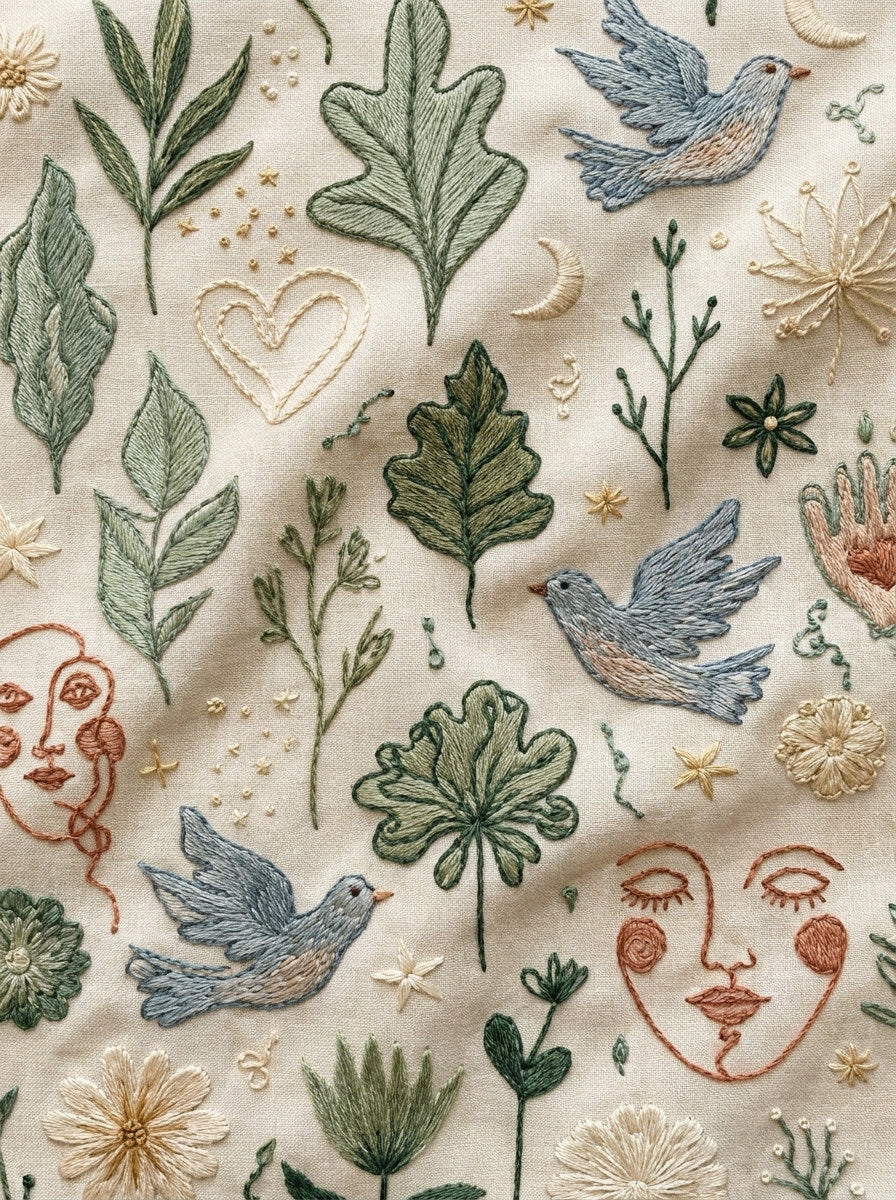 Abstract Leaves Hearts Birds And from Line Art Embroidery Book 2, a digital embroidery design reference for machine embroidery designs, embroidery patterns and embroidery design reference.
