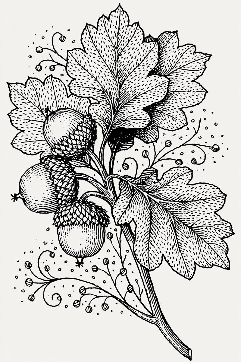 Acorn And Oak Leaf Motif from Halloween & Autumn Embroidery Book 1, a digital embroidery design reference for machine embroidery designs, embroidery patterns and seasonal embroidery motifs.