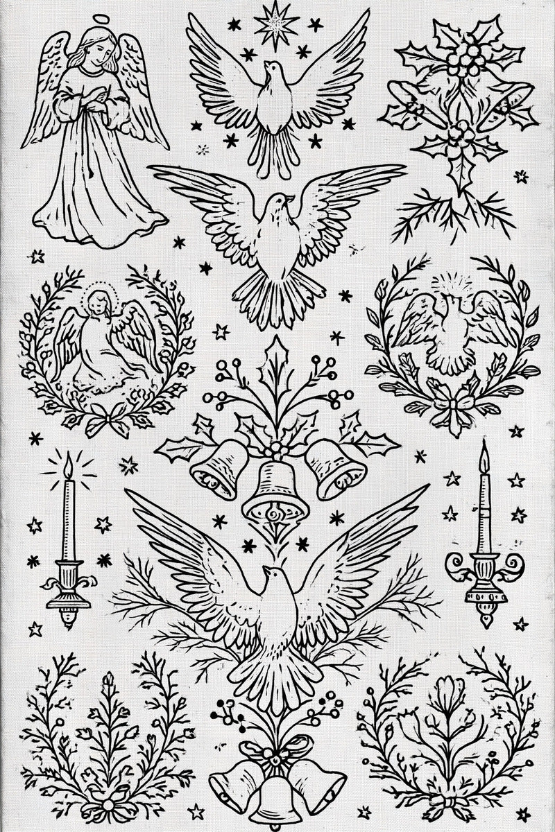 Angels Doves Bells And Candles 02 from Christmas Embroidery Collection Book 2, a digital embroidery design reference for machine embroidery designs, embroidery patterns and seasonal embroidery motifs.