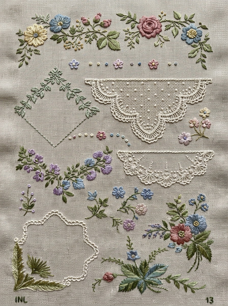 Appliqu Borders Corners And Frames from Appliqué Compatible Designs Book 4, a digital embroidery design reference for machine embroidery designs, embroidery patterns and border and edge embroidery.
