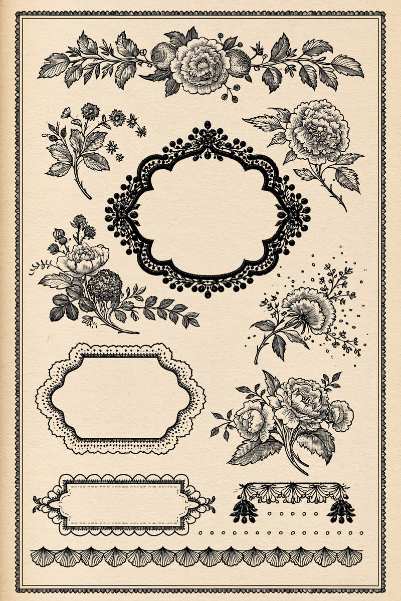 Appliqu Frame And Border Set from Appliqué Compatible Designs Book 3, a digital embroidery design reference for machine embroidery designs, embroidery patterns and border and edge embroidery.