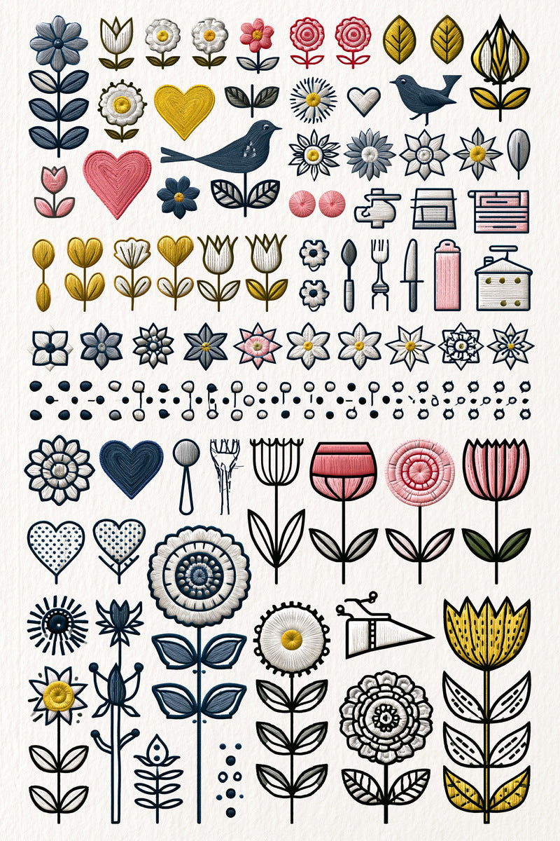 Appliqu Mini Motif Library Plate from Appliqué Compatible Designs Book 4, a digital embroidery design reference for machine embroidery designs, embroidery patterns and small motif and accent designs.