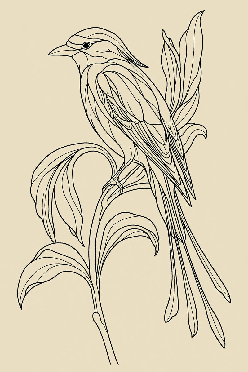 Art Nouveau Bird On Curved 02 from Art Nouveau Needlework Book 4, a digital embroidery design reference for machine embroidery designs, embroidery patterns and embroidery design reference.