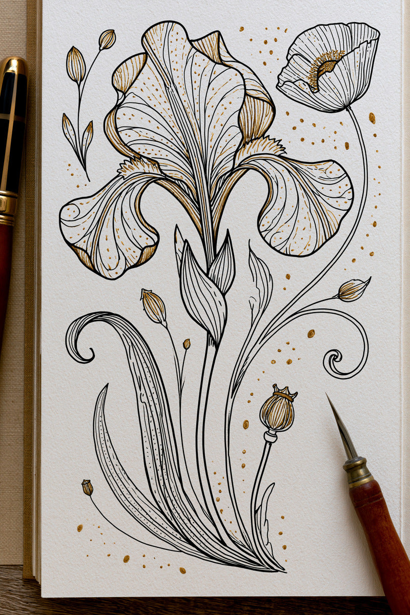Art Nouveau Botanical Embroidery Pattern 02 from Art Nouveau Botanical Embroidery Book 1, a digital embroidery design reference for machine embroidery designs, embroidery patterns and botanical and floral embroidery.