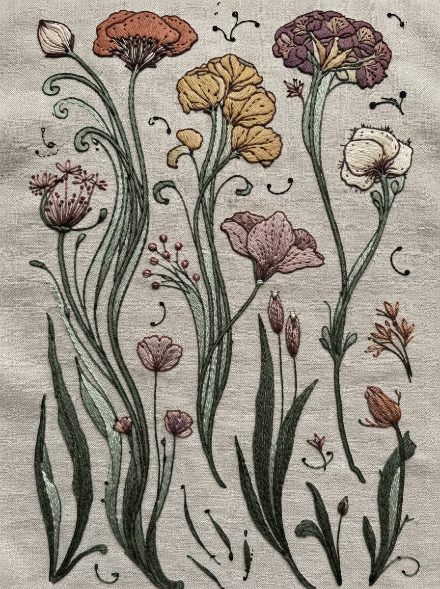 Art Nouveau Botanical Embroidery Pattern 2 from Art Nouveau Botanical Embroidery Book 1, a digital embroidery design reference for machine embroidery designs, embroidery patterns and botanical and floral embroidery.