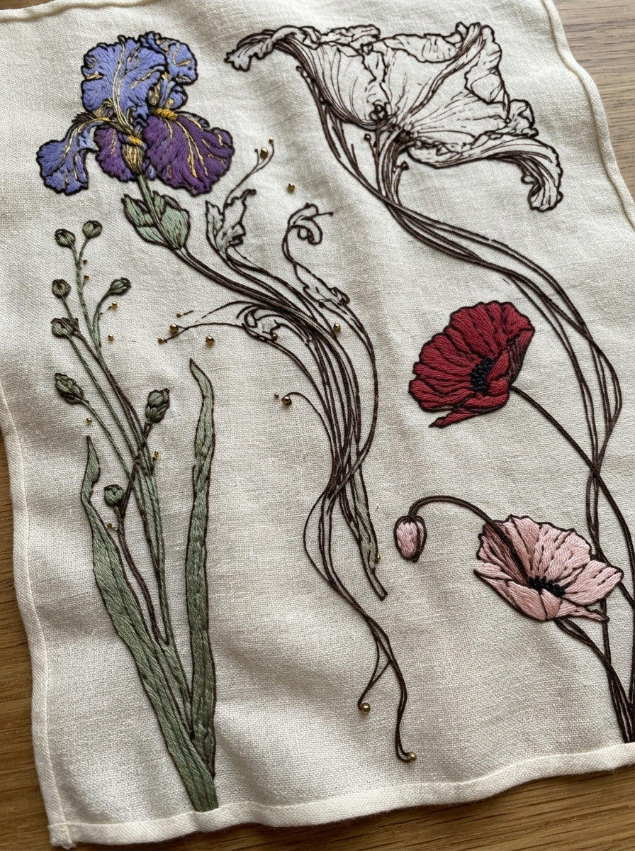 Art Nouveau Botanical Embroidery Pattern 2 from Art Nouveau Botanical Embroidery Book 3, a digital embroidery design reference for machine embroidery designs, embroidery patterns and botanical and floral embroidery.