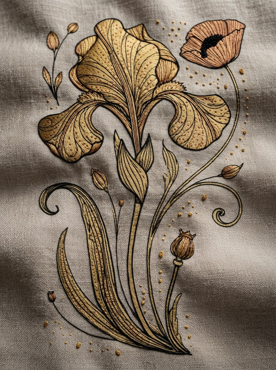 Art Nouveau Botanical Embroidery Pattern 3 from Art Nouveau Botanical Embroidery Book 1, a digital embroidery design reference for machine embroidery designs, embroidery patterns and botanical and floral embroidery.