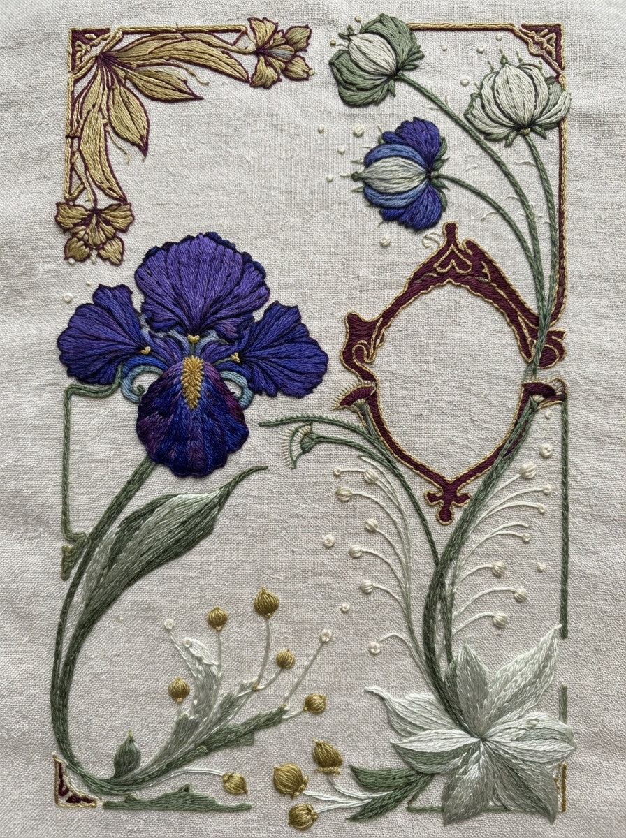 Art Nouveau Botanical Embroidery Pattern 3 from Art Nouveau Botanical Embroidery Book 2, a digital embroidery design reference for machine embroidery designs, embroidery patterns and botanical and floral embroidery.