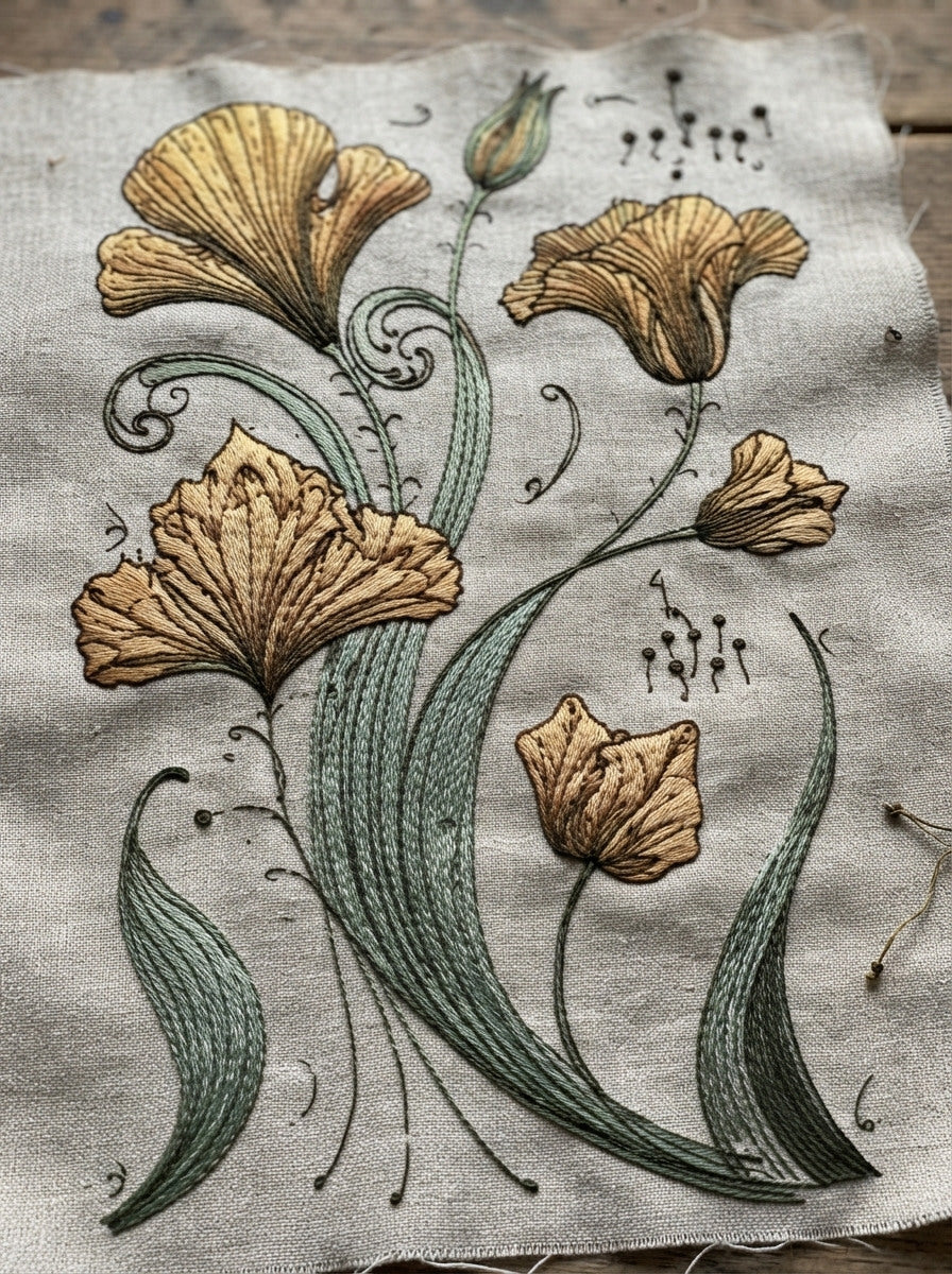Art Nouveau Botanical Embroidery Pattern from Art Nouveau Botanical Embroidery Book 1, a digital embroidery design reference for machine embroidery designs, embroidery patterns and botanical and floral embroidery.
