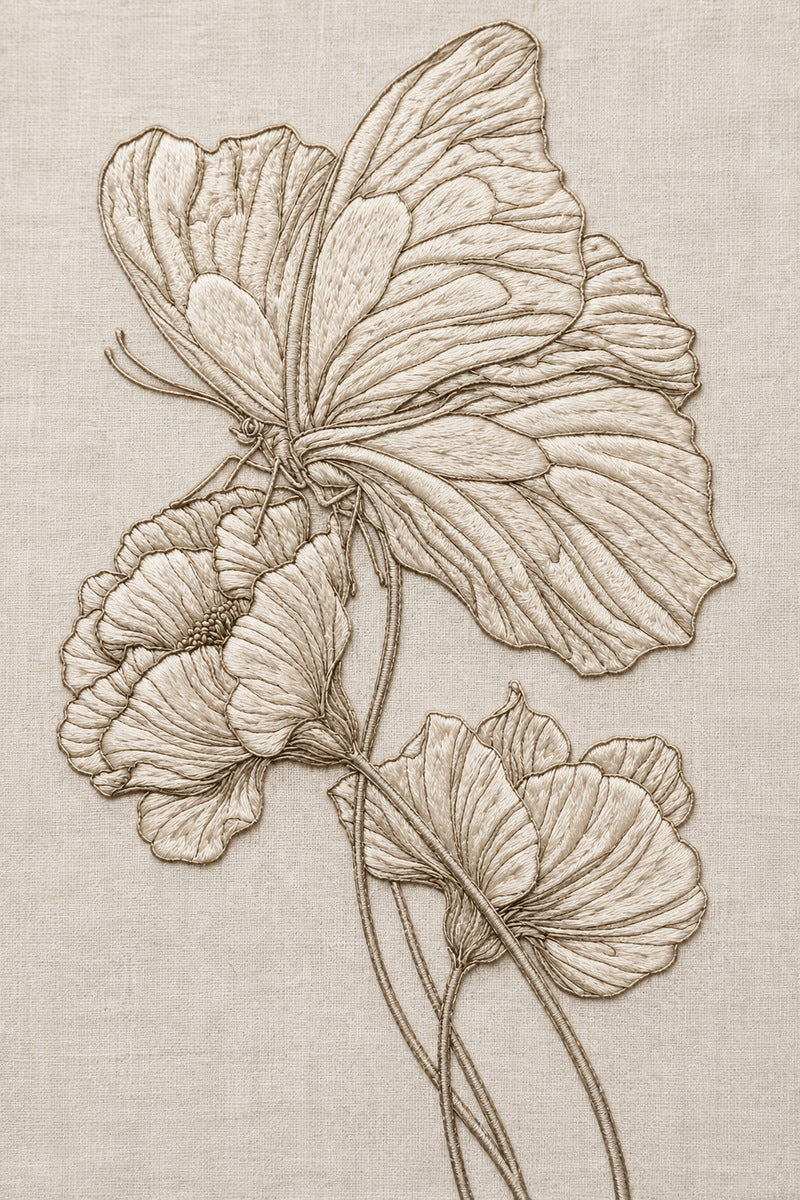 Art Nouveau Butterfly And Flower 02 from Art Nouveau Needlework Book 1, a digital embroidery design reference for machine embroidery designs, embroidery patterns and botanical and floral embroidery.