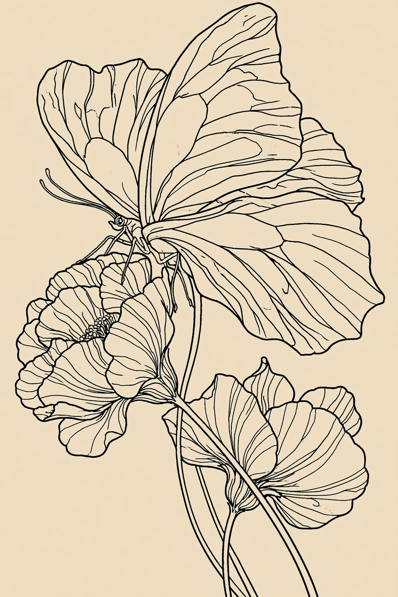 Art Nouveau Butterfly And Flower from Art Nouveau Needlework Book 1, a digital embroidery design reference for machine embroidery designs, embroidery patterns and botanical and floral embroidery.