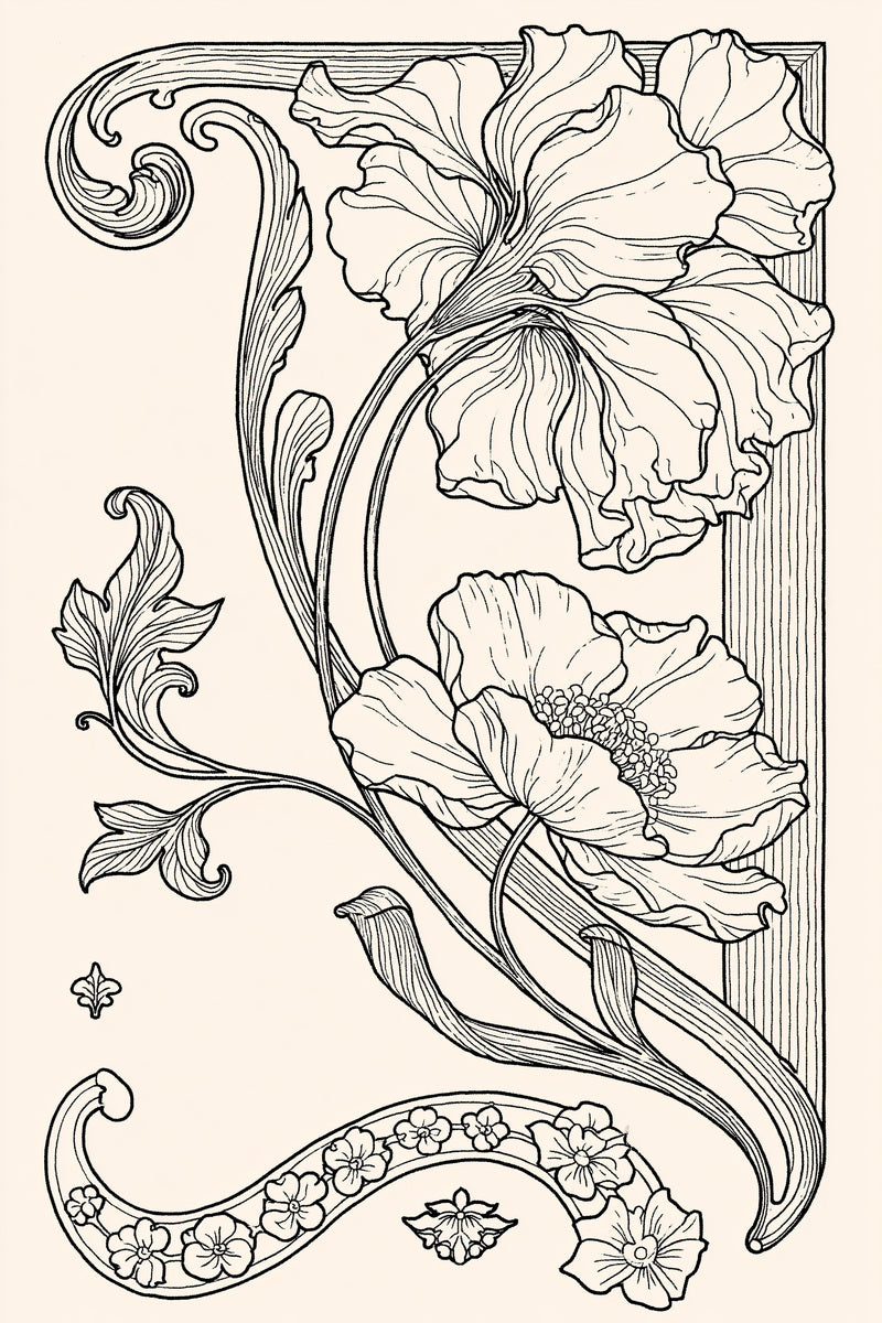 Art Nouveau Corner And Border 02 from Art Nouveau Needlework Book 3, a digital embroidery design reference for machine embroidery designs, embroidery patterns and border and edge embroidery.