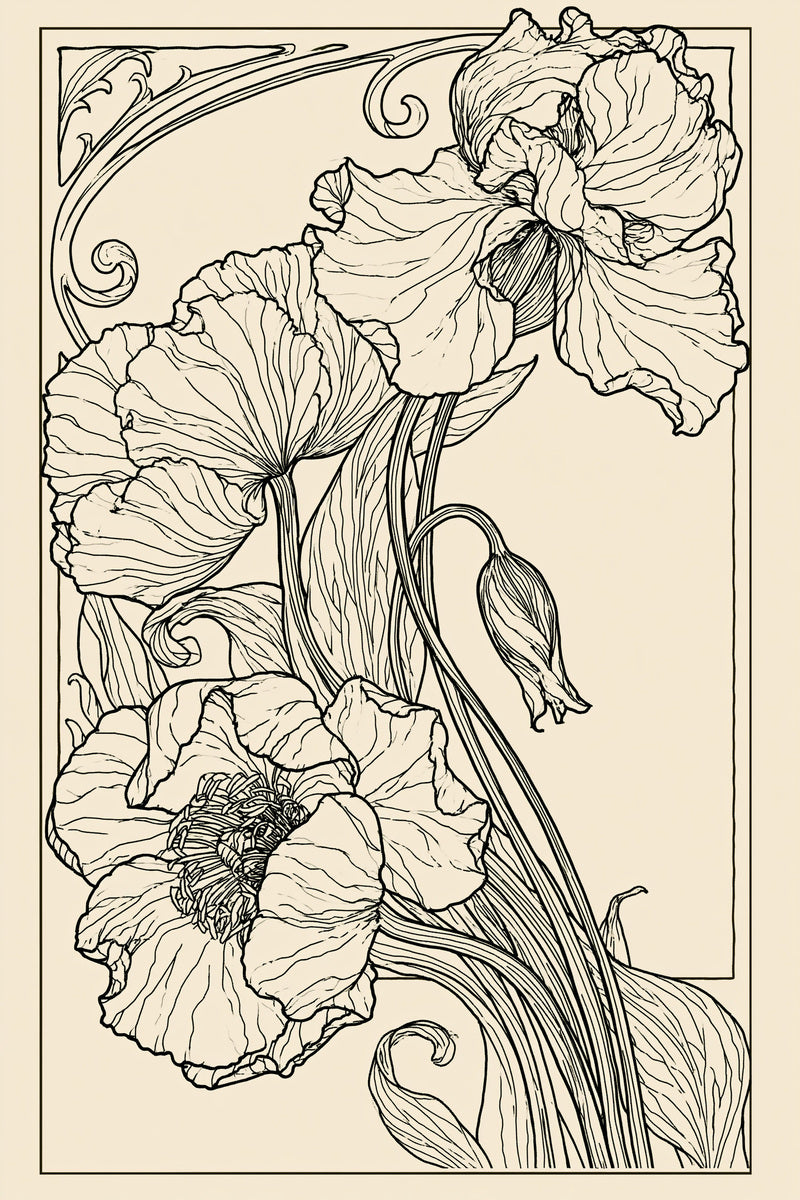 Art Nouveau Floral Frame 02 from Art Nouveau Needlework Book 3, a digital embroidery design reference for machine embroidery designs, embroidery patterns and frames and monogram spaces.