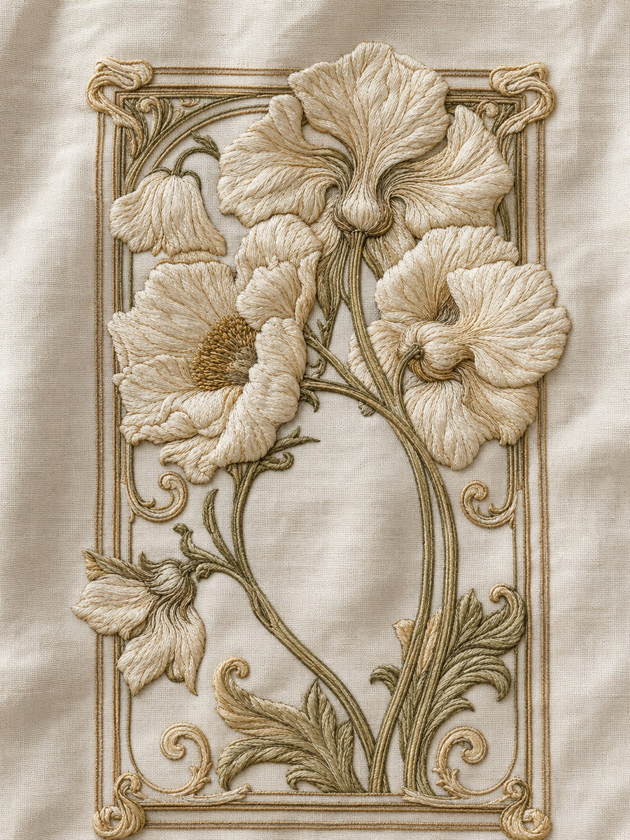 Art Nouveau Floral Frame 02 from Art Nouveau Needlework Book 4, a digital embroidery design reference for machine embroidery designs, embroidery patterns and frames and monogram spaces.