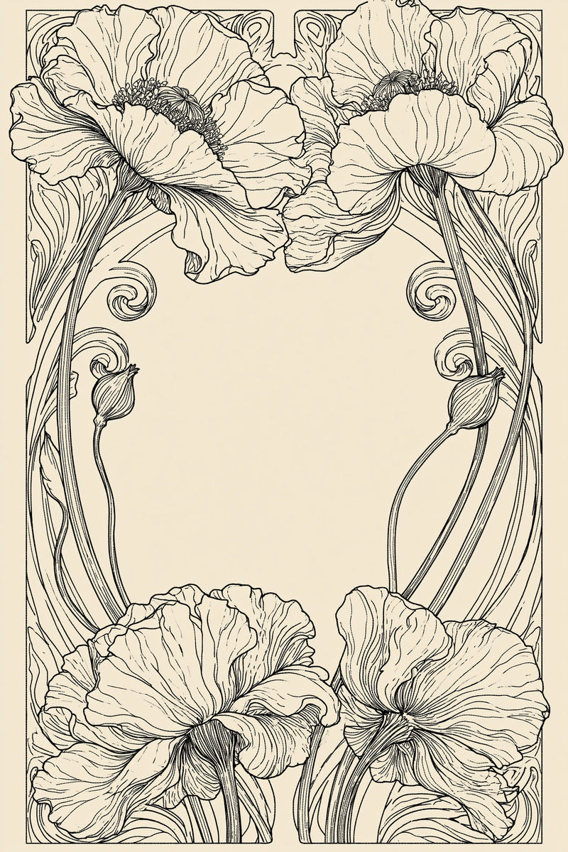 Art Nouveau Floral Frame from Art Nouveau Needlework Book 1, a digital embroidery design reference for machine embroidery designs, embroidery patterns and frames and monogram spaces.
