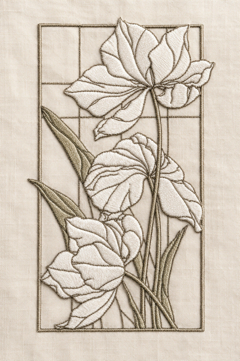 Art Nouveau Glass Panel Embroidery from Art Nouveau Needlework Book 1, a digital embroidery design reference for machine embroidery designs, embroidery patterns and embroidery design reference.