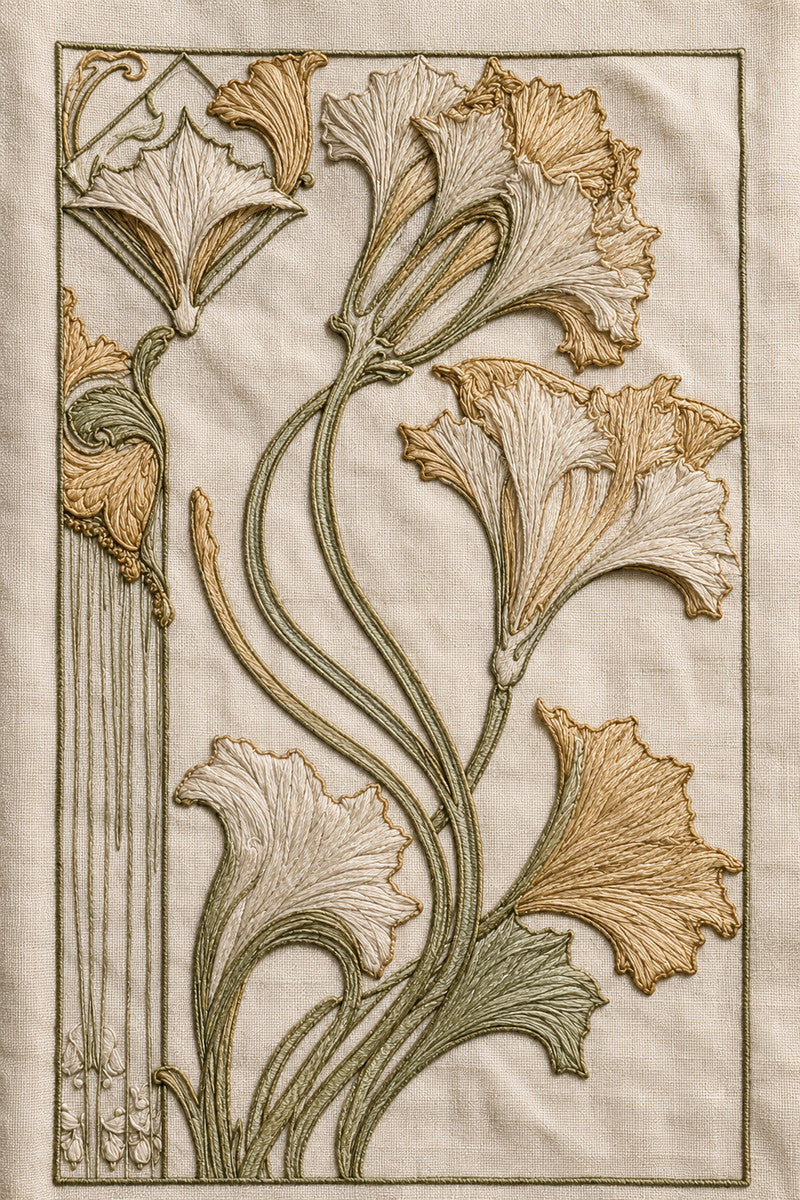 Art Nouveau Home Textile Placement from Art Nouveau Needlework Book 4, a digital embroidery design reference for machine embroidery designs, embroidery patterns and lace and broderie details.