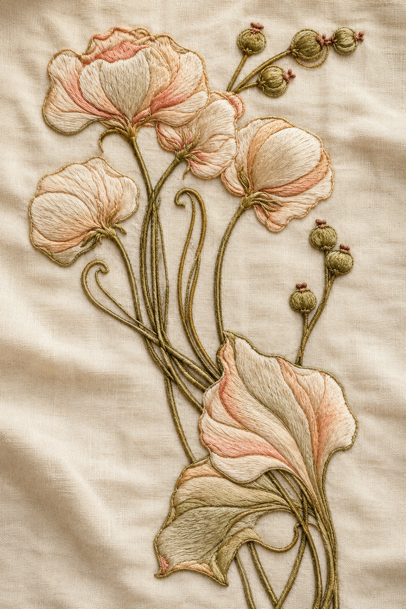 Art Nouveau Kitchen Linen Motif from Art Nouveau Needlework Book 4, a digital embroidery design reference for machine embroidery designs, embroidery patterns and linen and home textile projects.