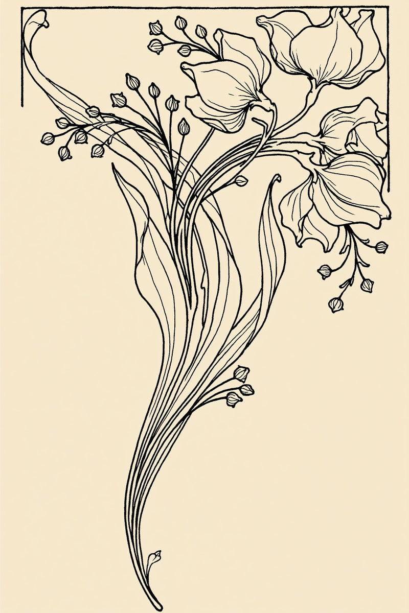 Art Nouveau Napkin Corner from Art Nouveau Needlework Book 3, a digital embroidery design reference for machine embroidery designs, embroidery patterns and corner embroidery.