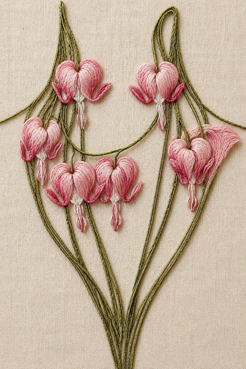 Art Nouveau Neckline Motif from Art Nouveau Needlework Book 1, a digital embroidery design reference for machine embroidery designs, embroidery patterns and garment placement ideas.