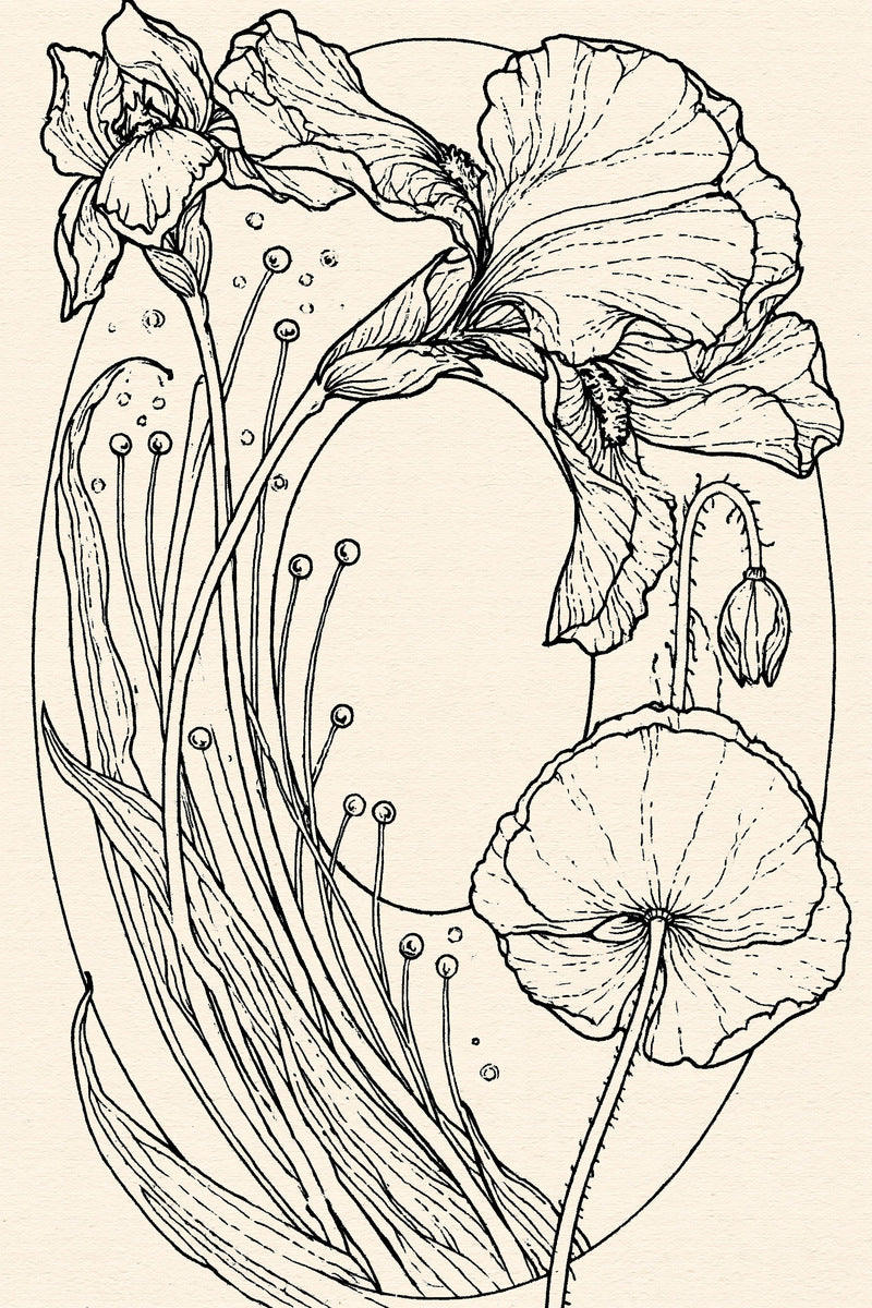 Art Nouveau Oval Flower Frame from Art Nouveau Botanical Embroidery Book 2, a digital embroidery design reference for machine embroidery designs, embroidery patterns and frames and monogram spaces.
