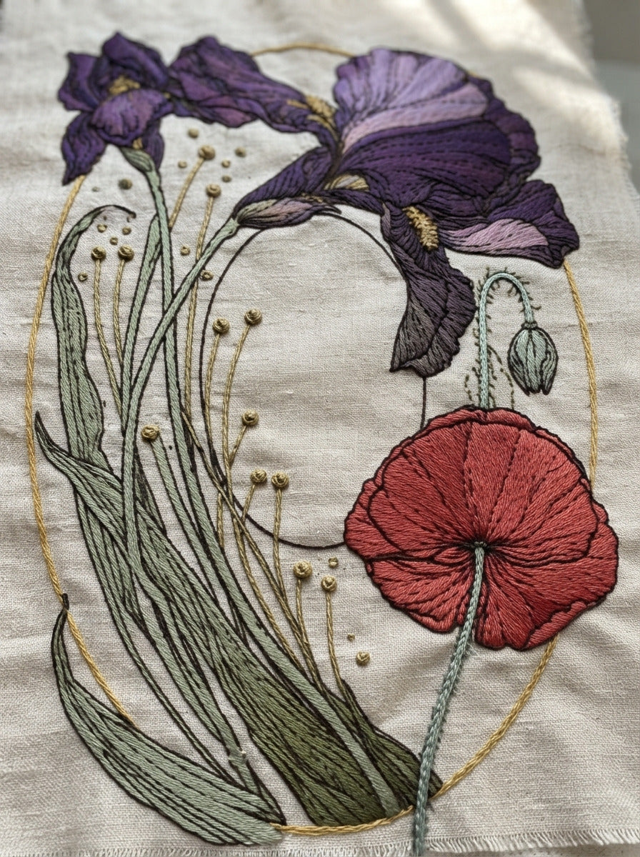 Art Nouveau Oval Flower Frame from Art Nouveau Botanical Embroidery Book 2, a digital embroidery design reference for machine embroidery designs, embroidery patterns and frames and monogram spaces.