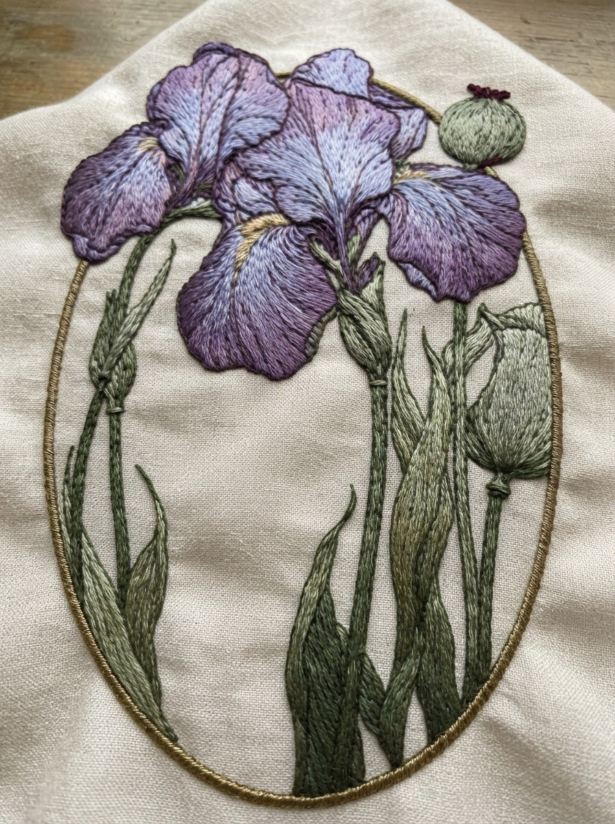 Art Nouveau Oval Flower Frame from Art Nouveau Botanical Embroidery Book 3, a digital embroidery design reference for machine embroidery designs, embroidery patterns and frames and monogram spaces.