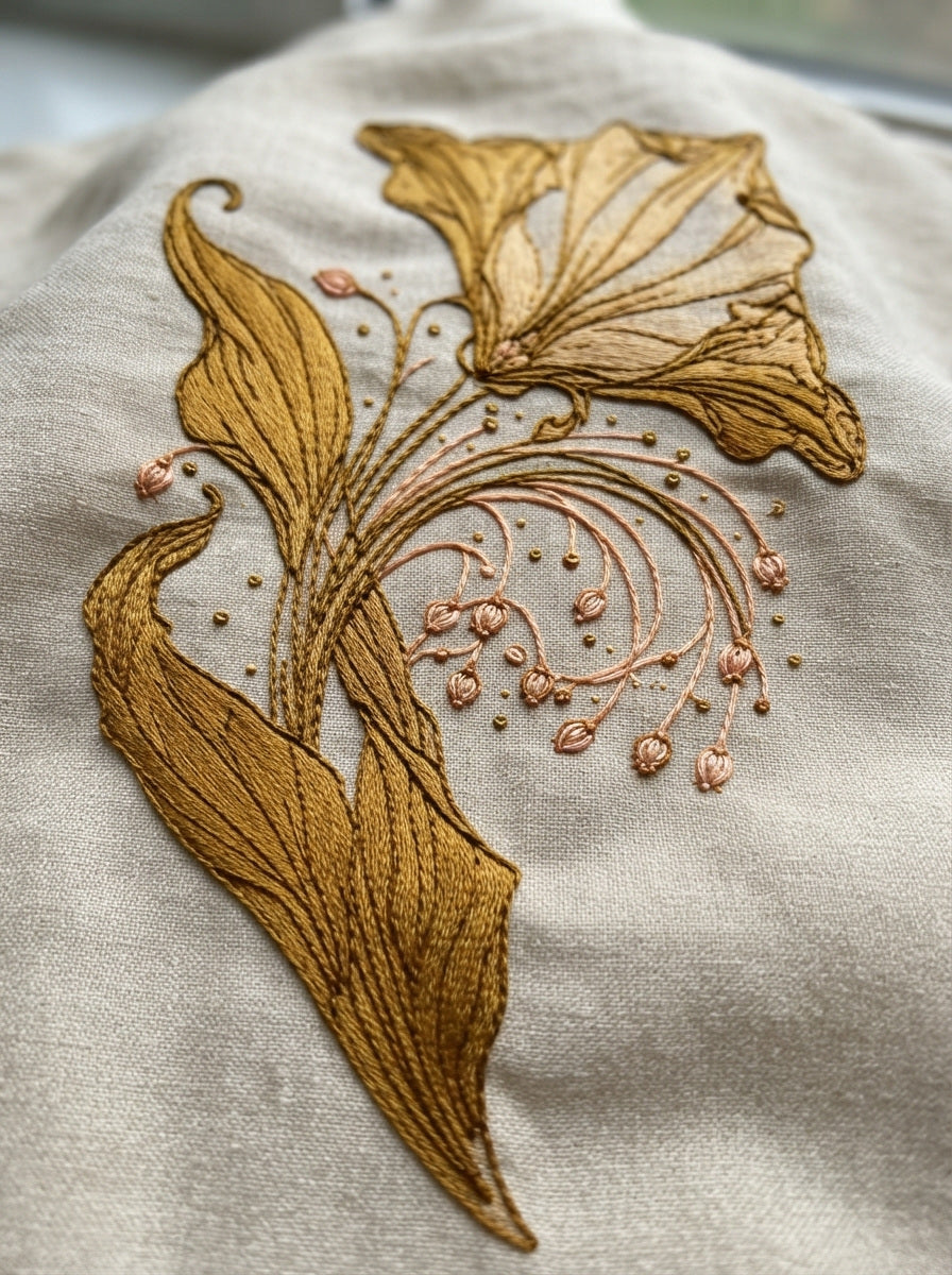 Art Nouveau Pillow Corner Motif from Art Nouveau Botanical Embroidery Book 3, a digital embroidery design reference for machine embroidery designs, embroidery patterns and corner embroidery.