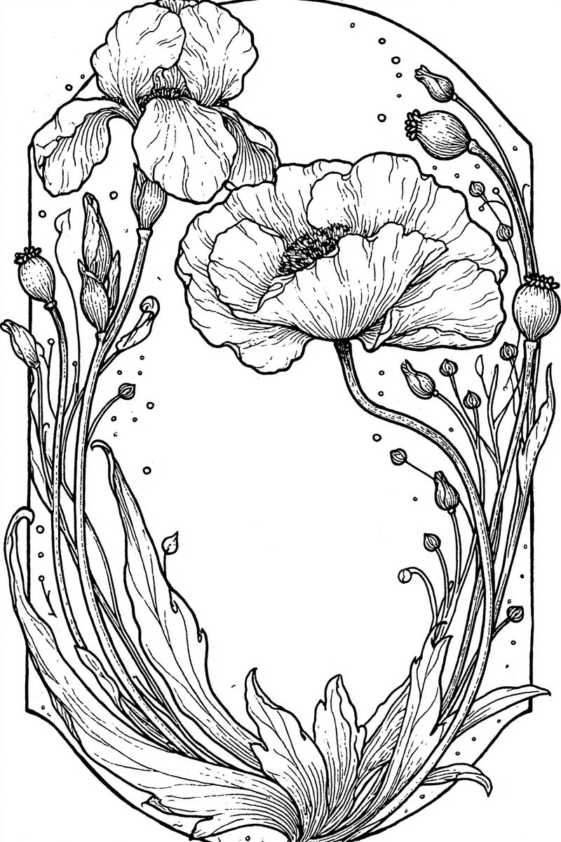Art Nouveau Sinuous Frame Art from Art Nouveau Botanical Embroidery Book 1, a digital embroidery design reference for machine embroidery designs, embroidery patterns and frames and monogram spaces.