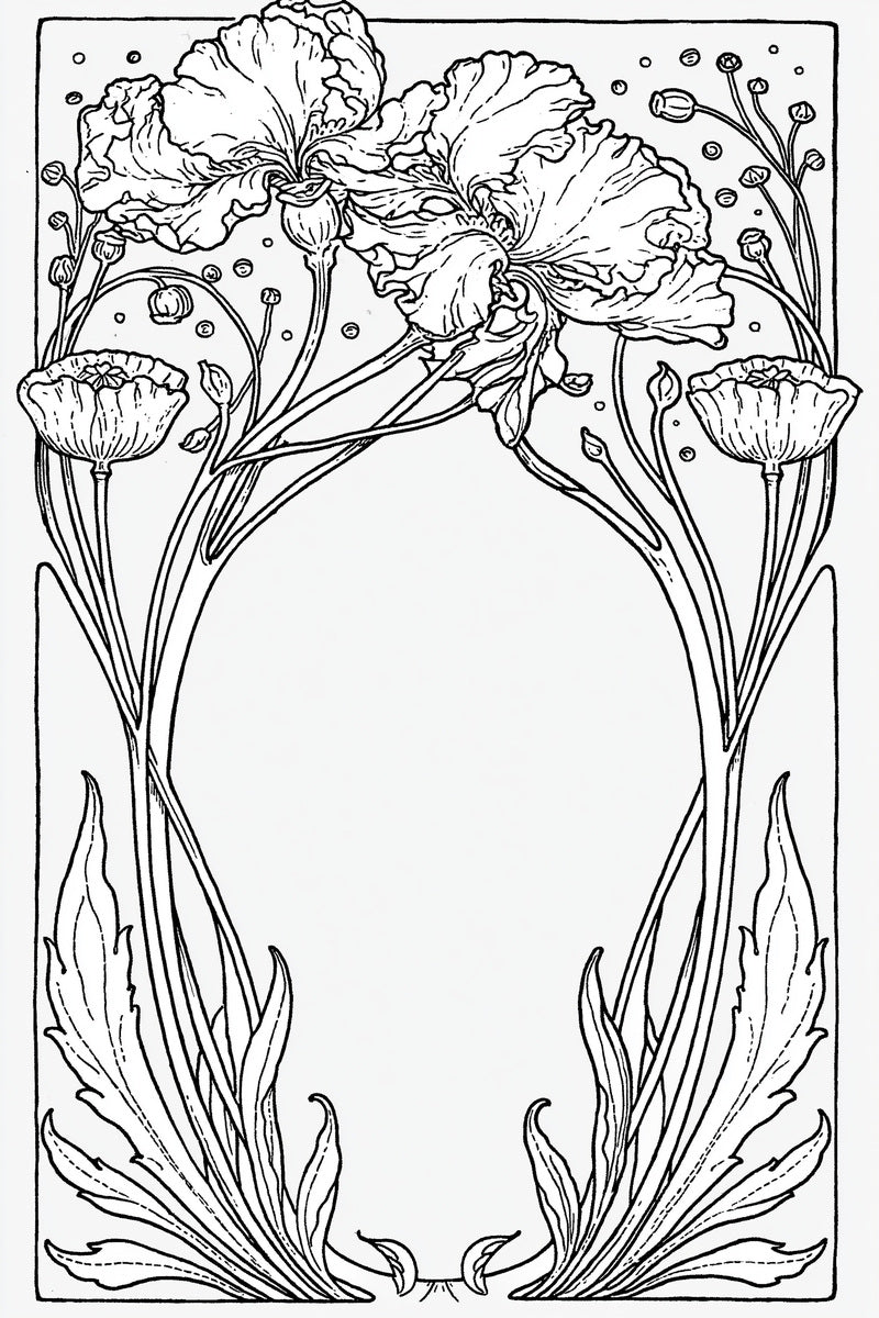 Art Nouveau Sinuous Frame Art from Art Nouveau Botanical Embroidery Book 2, a digital embroidery design reference for machine embroidery designs, embroidery patterns and frames and monogram spaces.