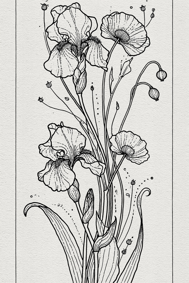 Art Nouveau Vertical Botanical Panel from Art Nouveau Botanical Embroidery Book 1, a digital embroidery design reference for machine embroidery designs, embroidery patterns and botanical and floral embroidery.