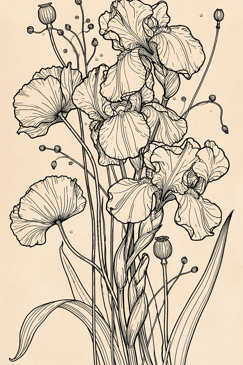 Art Nouveau Vertical Botanical Panel from Art Nouveau Botanical Embroidery Book 4, a digital embroidery design reference for machine embroidery designs, embroidery patterns and botanical and floral embroidery.