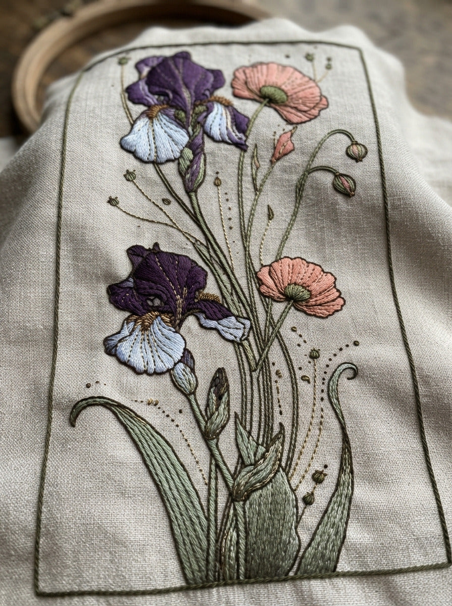 Art Nouveau Vertical Botanical Panel from Art Nouveau Botanical Embroidery Book 1, a digital embroidery design reference for machine embroidery designs, embroidery patterns and botanical and floral embroidery.