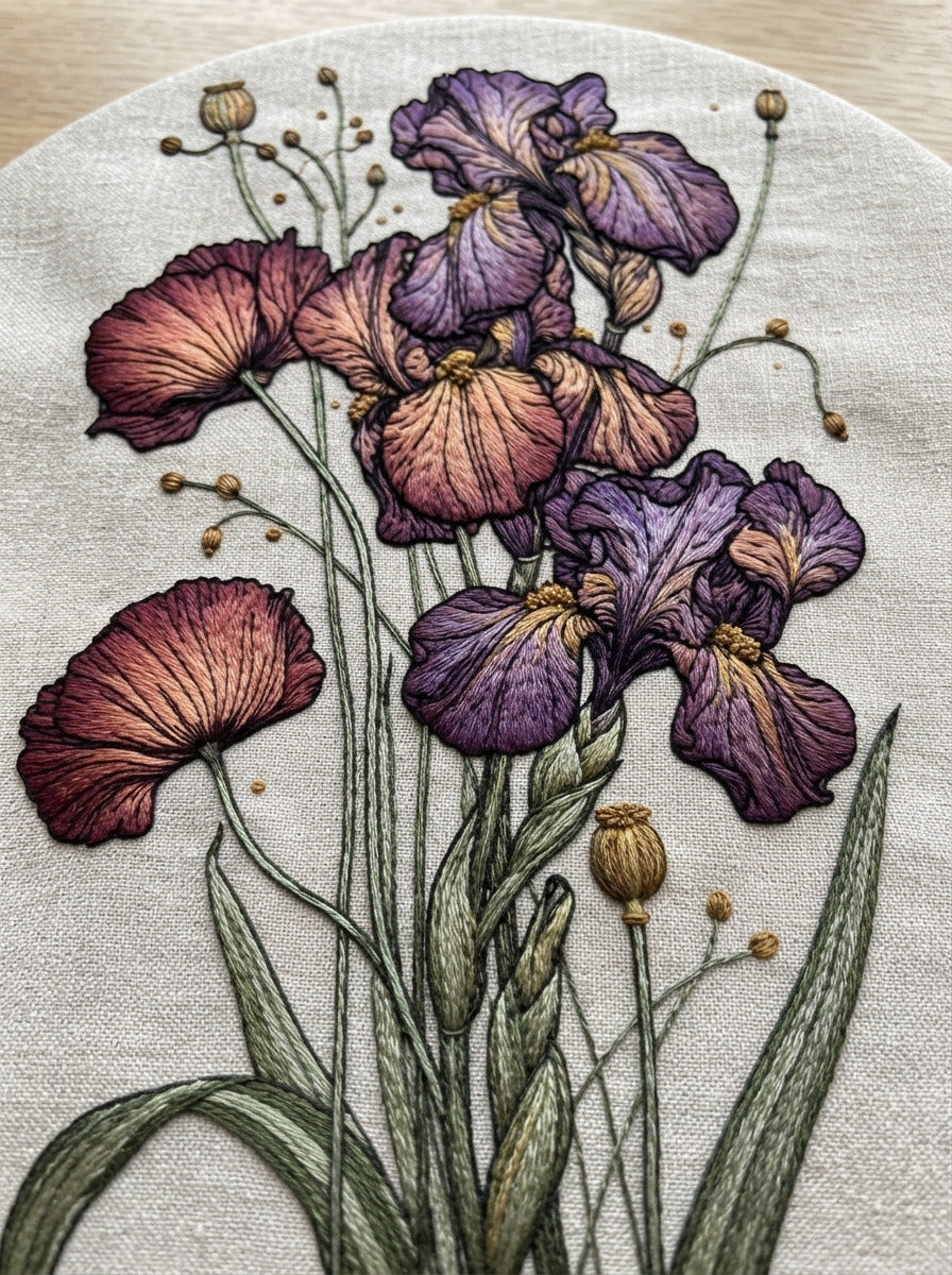 Art Nouveau Vertical Botanical Panel from Art Nouveau Botanical Embroidery Book 4, a digital embroidery design reference for machine embroidery designs, embroidery patterns and botanical and floral embroidery.