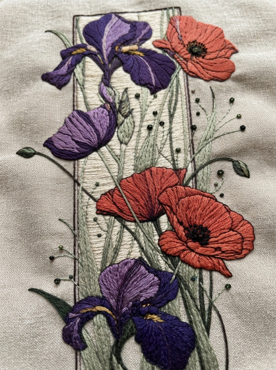 Art Nouveau Vertical Botanical Panel from Art Nouveau Botanical Embroidery Book 3, a digital embroidery design reference for machine embroidery designs, embroidery patterns and botanical and floral embroidery.