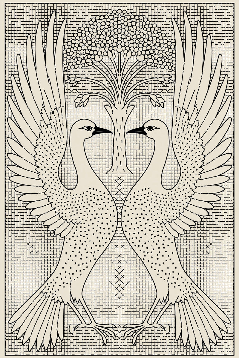 Assisi Inspired Heraldic Bird Pair 02 from Colbert Embroidery Studies Book 3, a digital embroidery design reference for machine embroidery designs, embroidery patterns and embroidery design reference.