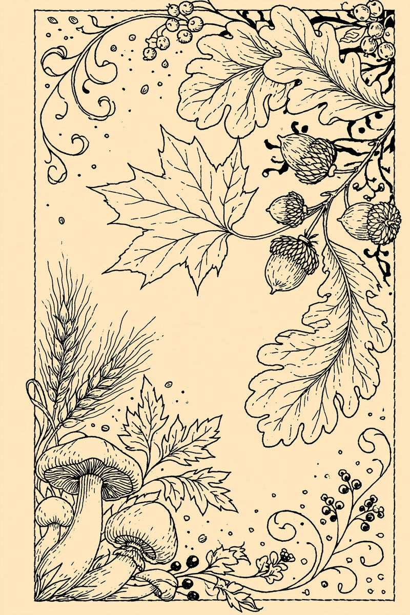 Autumn Botanical Harvest Library Plate from Halloween & Autumn Embroidery Book 2, a digital embroidery design reference for machine embroidery designs, embroidery patterns and seasonal embroidery motifs.