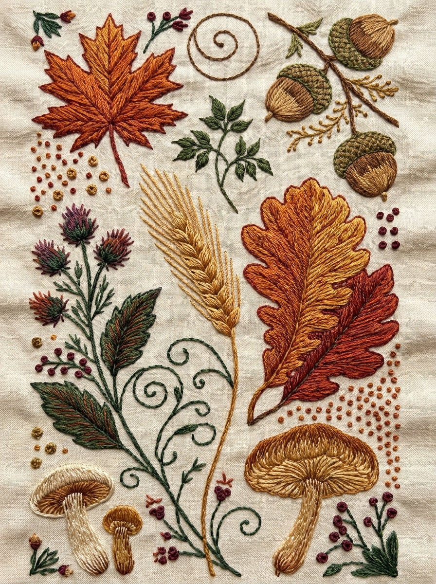 Autumn Botanical Harvest Plate Halloween from Halloween & Autumn Embroidery Book 1, a digital embroidery design reference for machine embroidery designs, embroidery patterns and seasonal embroidery motifs.